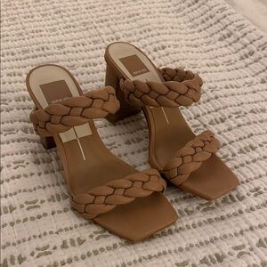 Dolce Vita Braided Tan Square-Toe Block Heel Sandals